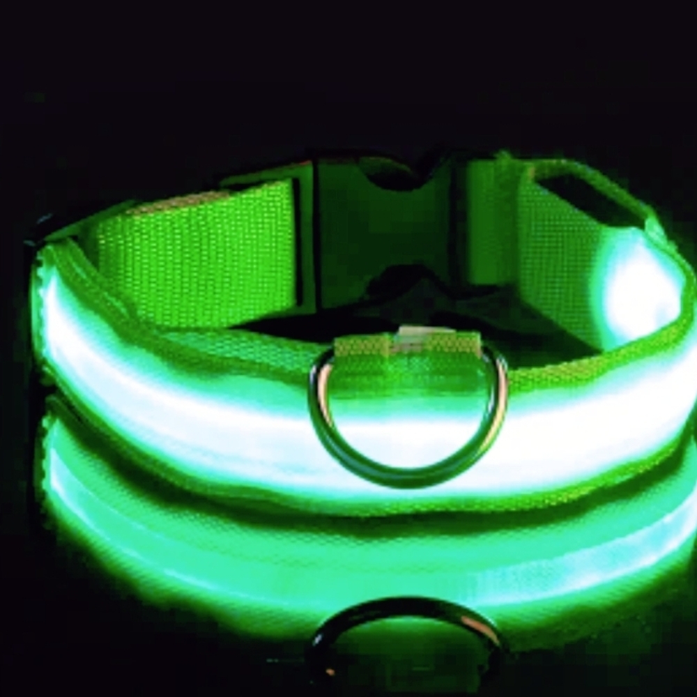 Large LED Dog Collar, Green, Adjustable, New